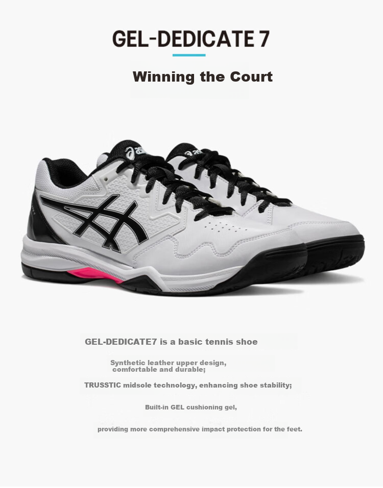 Asics Tennis Shoes GEL-DEDICATE, Durable Non-Slip Sports Shoes for Men And Women, 1041A408-101, Size 44 7