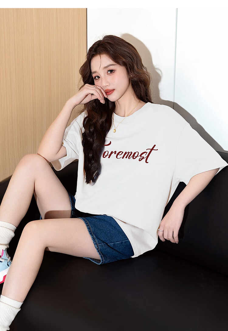 TonLion 2025 Women's Printed Crew Neck Short Sleeve T-Shirt Off-White L 9