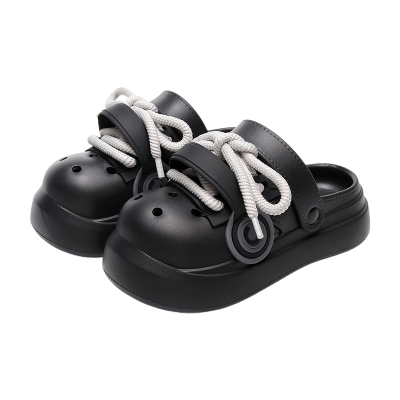 Guoluofi Trendy Big Head Clog Men's Summer Thick Sole Punk Style Dual Wear Earphone Sandals Women's Beige Size 42-43