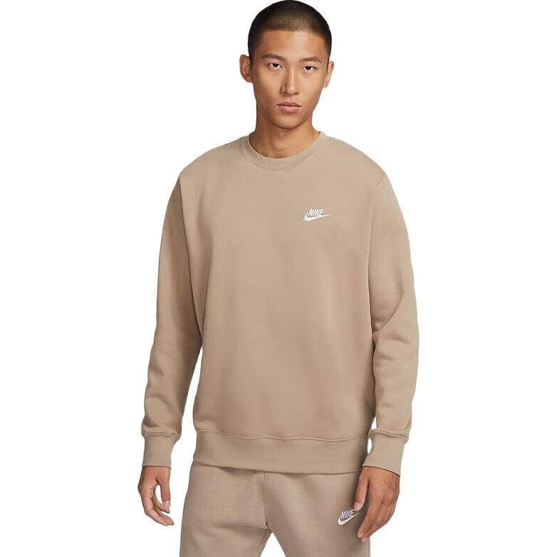 NIKE Men's Winter Round Neck Sweatshirt, Fleece-Lined for Warmth, Sports Casual BV2663-247 Khaki 2XL