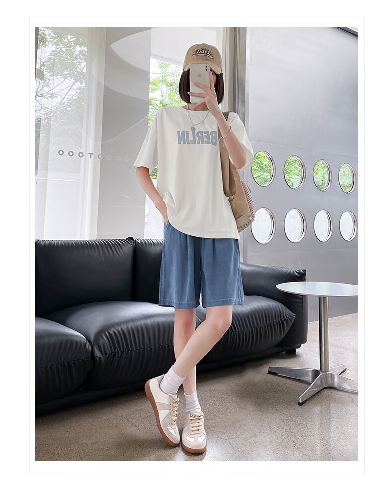 LangSha Tencel Soft Denim Shorts for Women, Summer 2025 New High-Waisted A-Line Slimming Loose Straight-Leg Mid-Length Shorts 24