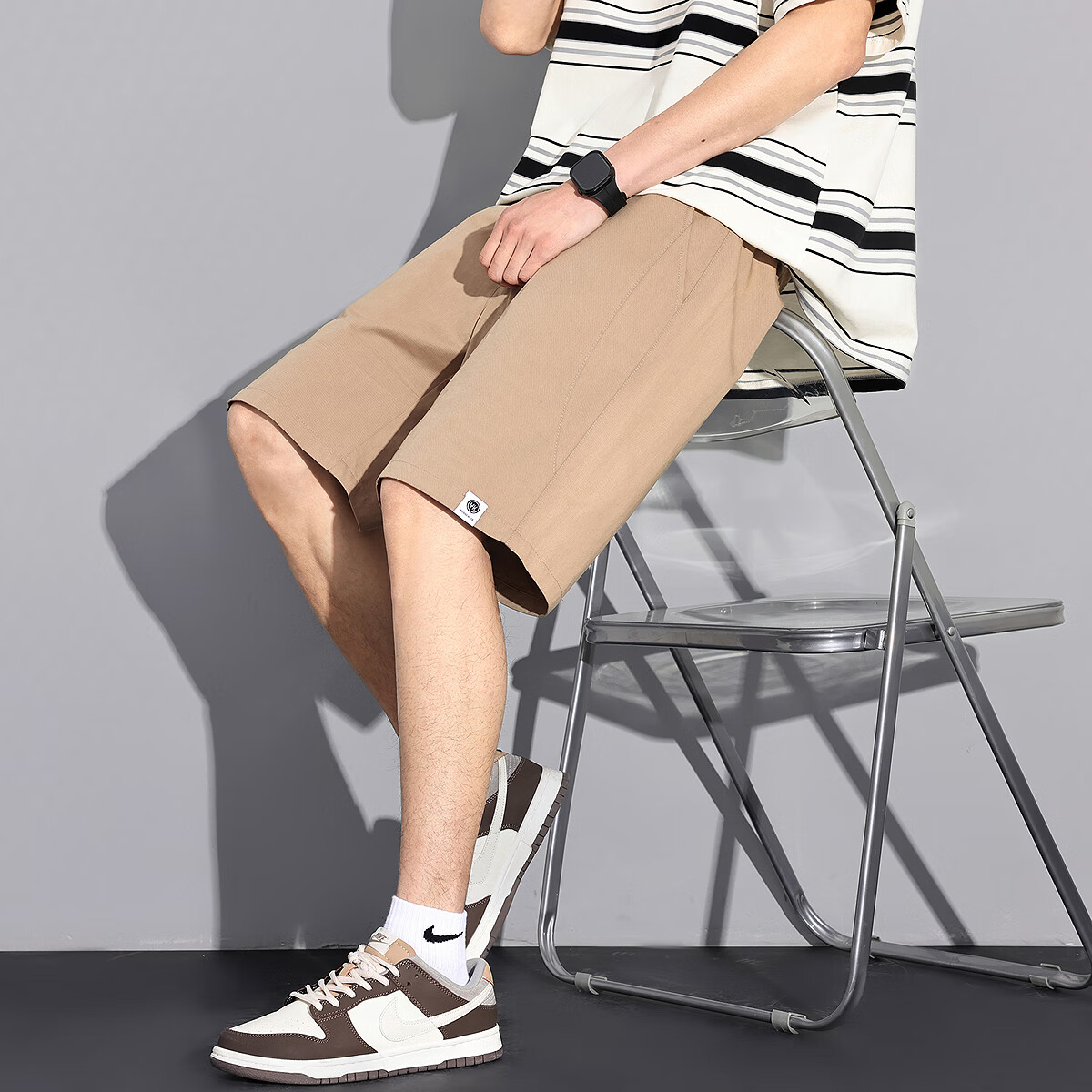 TonLion 2025 Summer Men's Loose Casual Straight-Leg Cargo Shorts, Khaki, Size L