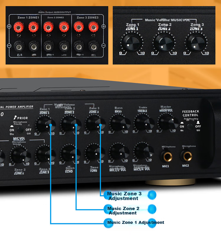 SHILE AV-8820 Professional Conference Six-Channel Amplifier, Three-Zone Power Amplifier, Supermarket Classroom Background Music, 360W High-Power Output 12