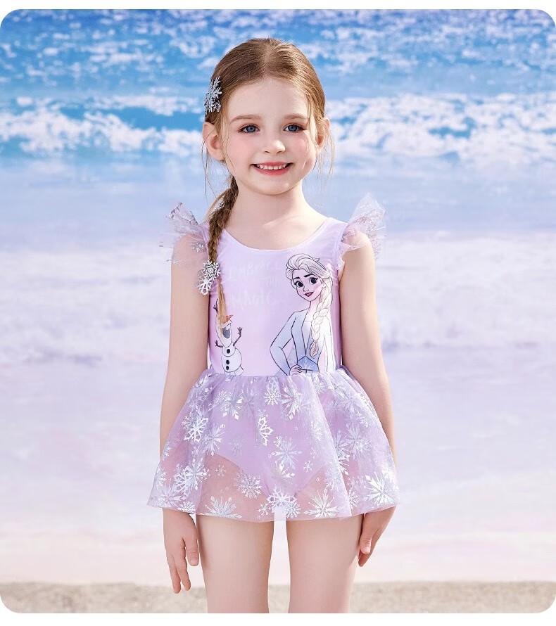 Dishini Girls' One-Piece Swimsuit for Children, Toddlers And Young Girls Aged 3-6, Hot Spring Swimwear D35049 Ice Blue 110 10