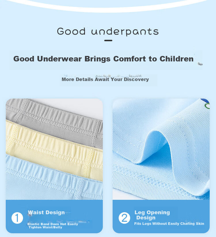 LangSha Children's Underwear, Boys' Class A Antibacterial Boxer Briefs, Boys' Shorts, Solid Color Cartoon, for Older Children, 3 Pairs, Size 130 11