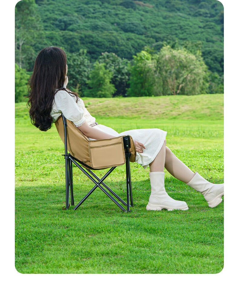 Qingxi Folding Chair, Outdoor Camping Portable Backrest Chair, Fishing Chair, Leisure Chair, Space Cotton Moon Chair [Fine Sand Yellow] 4