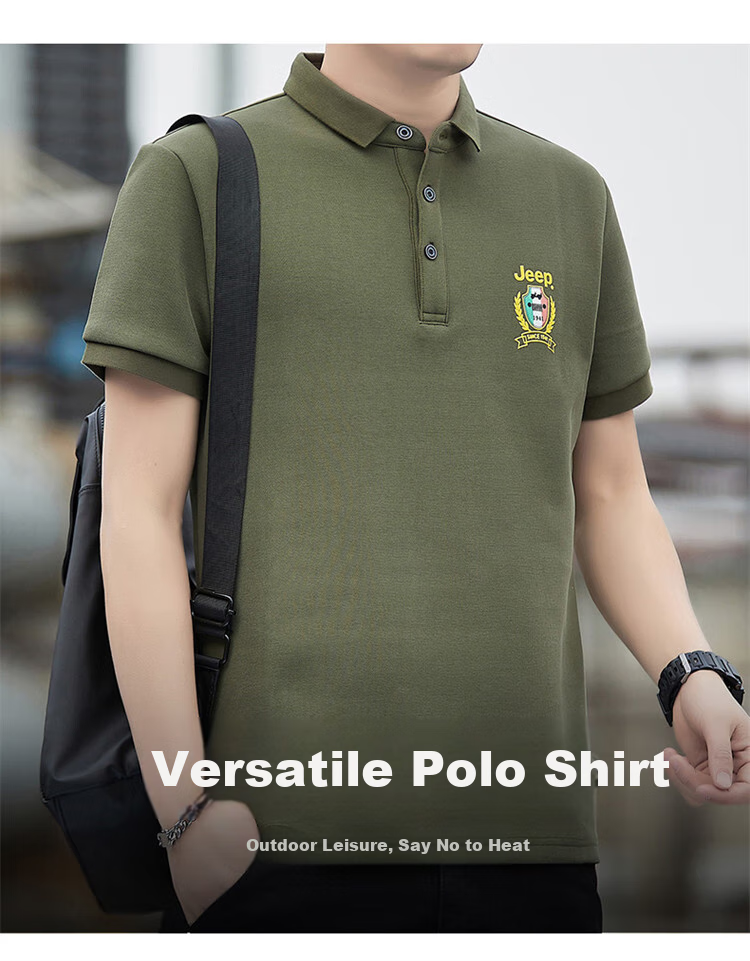 JEEP Short-Sleeve T-Shirt for Men, Summer Polo Undershirt, Casual Loose Cool-Feeling Clothing for Men, Army Green, Size L 1