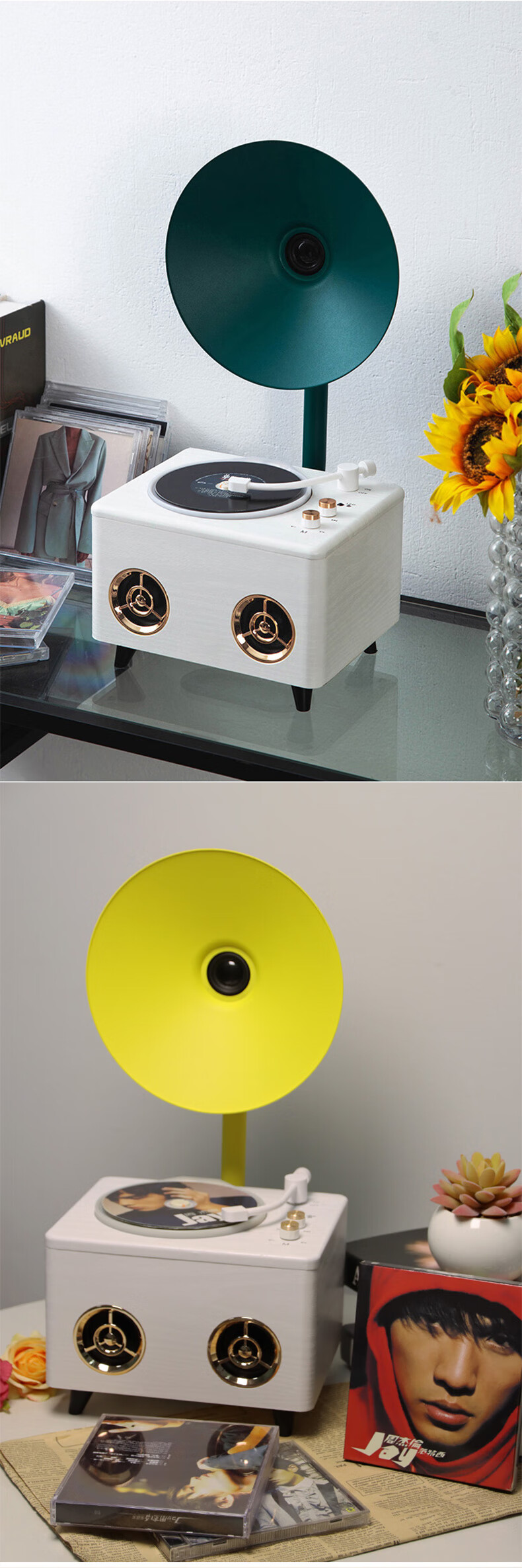YEARS STAY Time And Space All-In CD Player, Audiophile Album Player, Retro Player, Turntable, Bluetooth Desktop Speaker, Bluetooth SG1800 Birthday Gift, White Wood Grai 1