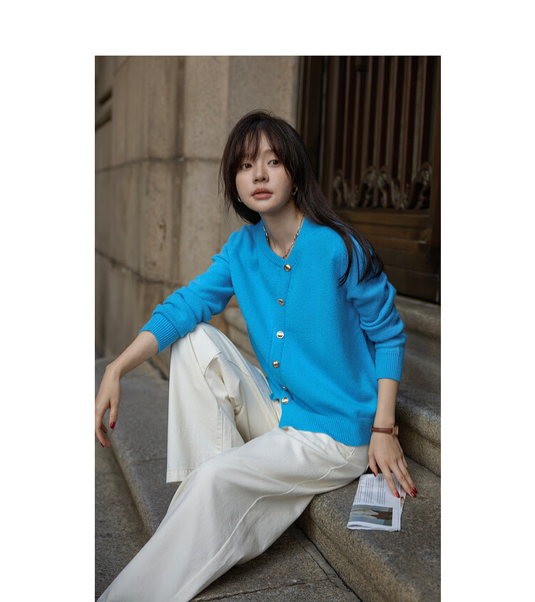 Mt Sky Blue Series Spring Fashion Faux Placket Slimming Commuter Knit Sweater Top 7