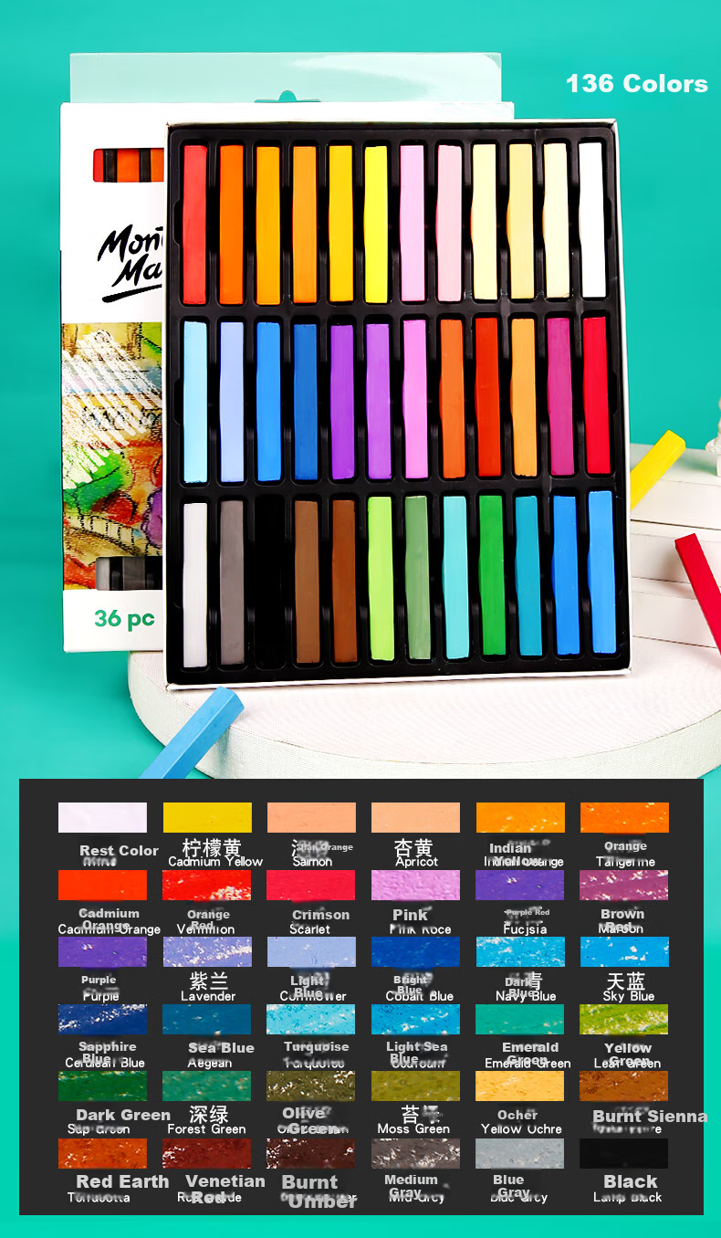 Mont Marte Colored Chalk, Drawing Sticks, Colored Chalk, Hand-Drawn Chalk, Blackboard Paint, 48 Colors, MMPT0030, Art Sketching 12