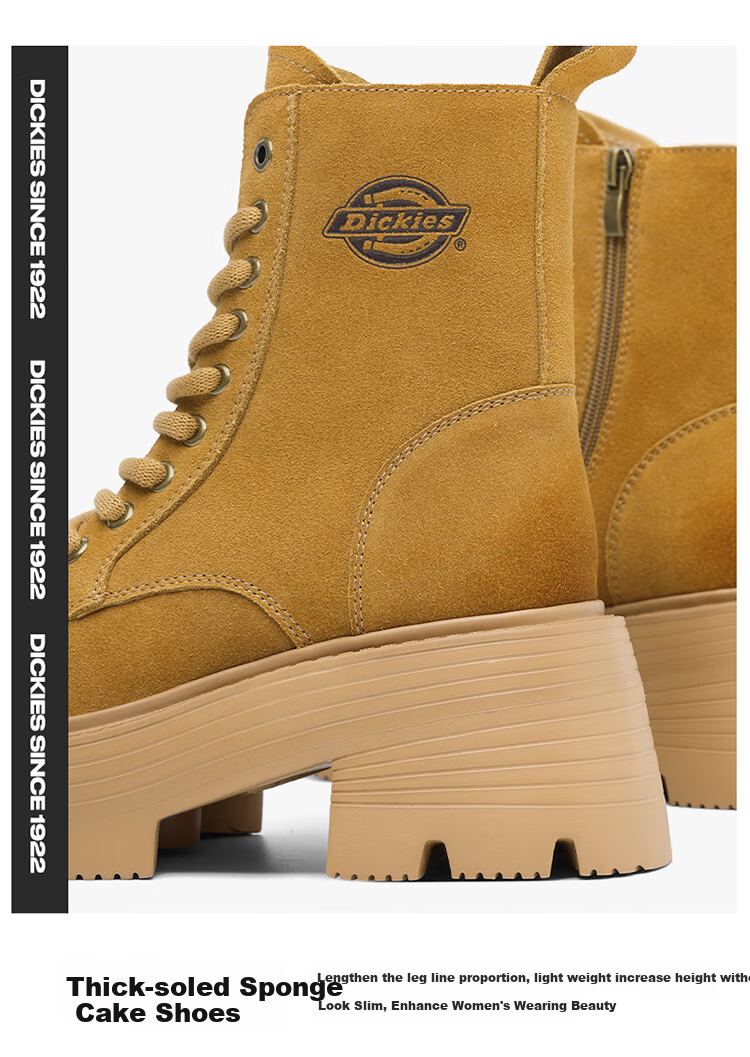 Dickies Women's Martin Boots, Fashionable Versatile High-Top Boots, British Style Casual Boots, Work Boots, Khaki, Size 35 6