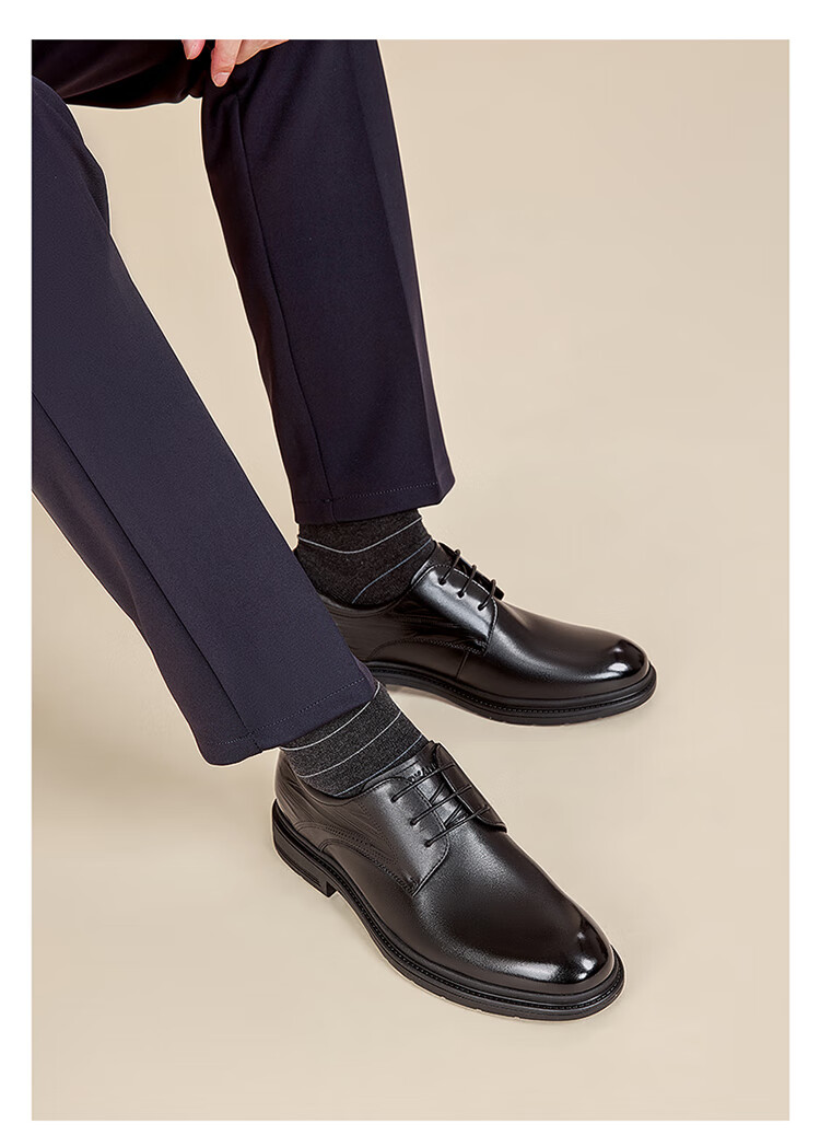Aokang Men's Shoes, Spring 2025 Business Formal Leather Shoes, Cowhide British Style, Height-Increasing Lace-Up Leather Shoes, Brown, Size 40 1