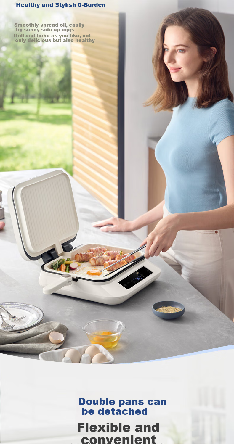 Morphyrichards Electric Griddle, Zero Fluorine Titanium Ceramic Ultra-Wear Resistant Pancake Maker for Home Breakfast, Detachable Upper And Lower Parts, Enlarged And Deepened Double-Sided Heating Electric Crepe Pan, MR8601A 18