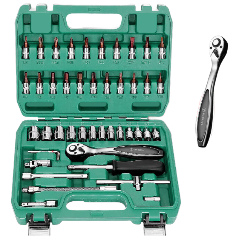 GREENER 47-Piece Premium Ratchet Socket Wrench Auto Repair Tool Set Quick Car Maintenance Household Mini Ratchet Tool Kit