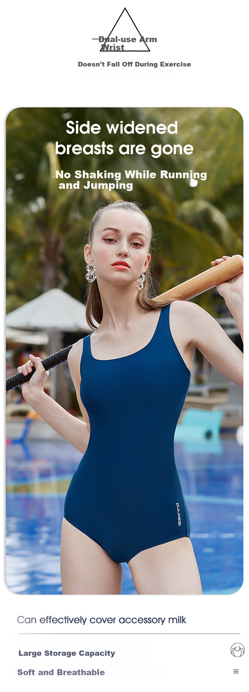 PULASSI Women's Swimsuit, Triangle Competitive Swimwear, Quick-Drying, Chlorine-Resistant, Basic Training Swimming Gear, Midnight Blue, XL 1