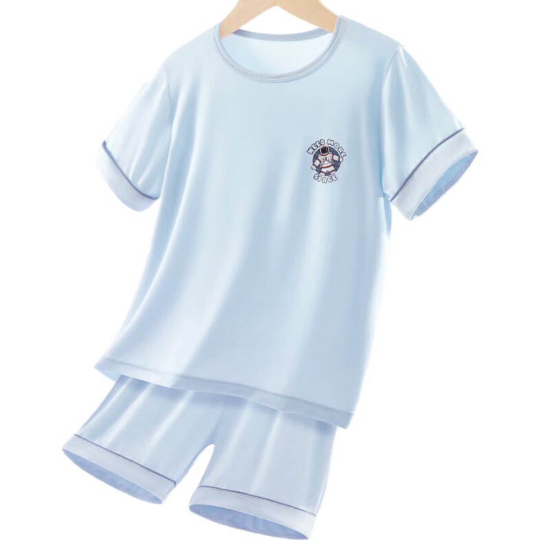 Duomiaowu Children's Pajamas, Boys' Summer Thin Modal Short-Sleeve Home Wear Set, for Older Children, 10838 Classic Blue, Size 150