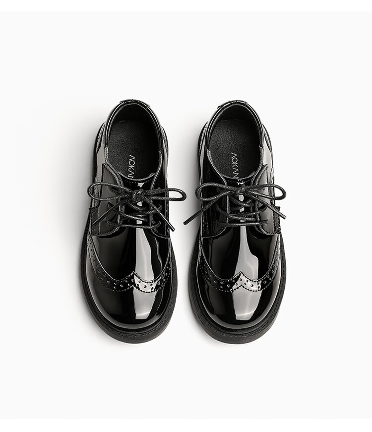 Aokang Boys' Leather Shoes, Spring 2026 New Black Stylish Fashionable British Style Performance School Shoes for Boys 5