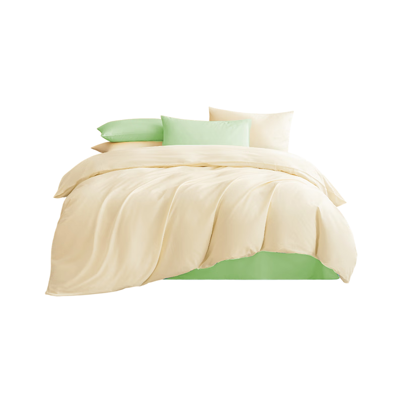 JD Original Vitasoy Cotton Bedding Set, 100% Pure Cotton Class A Bed Sheet And Duvet Cover, 220x240cm, for 1.8/2 Meter Bed, Snow Pear And Lime Gree