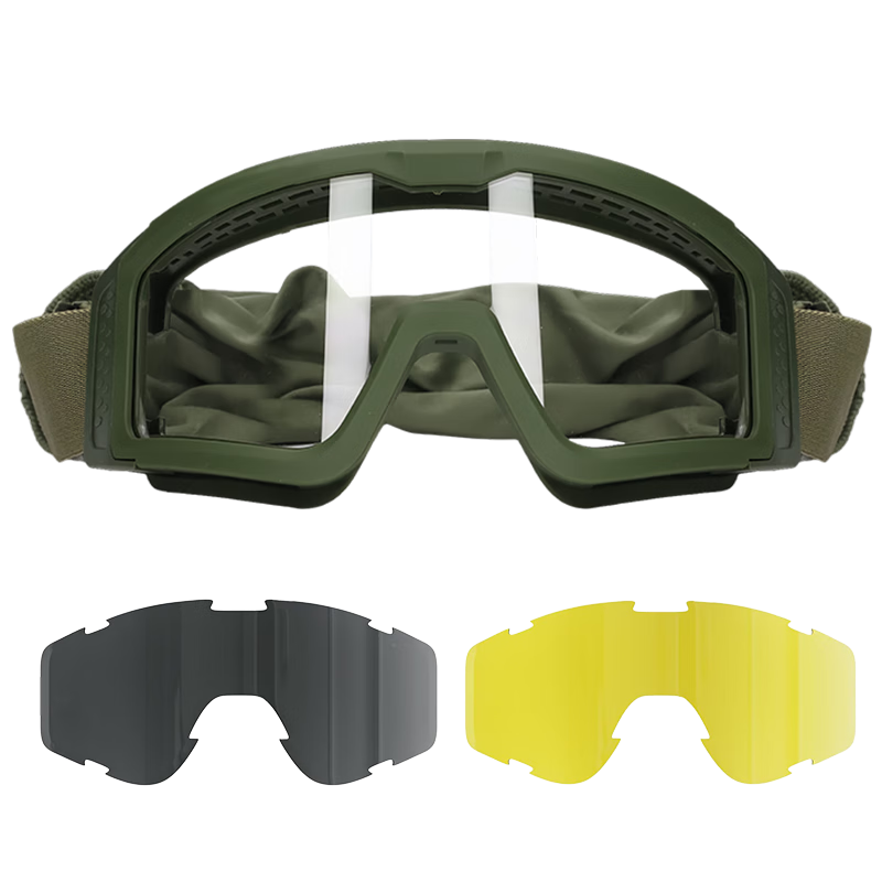 SHENGLI Tactical Goggles CS Protective Glasses Paintball Waterproof Military Outdoor Shooting Rafting Work Safety Eyewear Tactical Goggles Set SG1291 Dark Green Frame