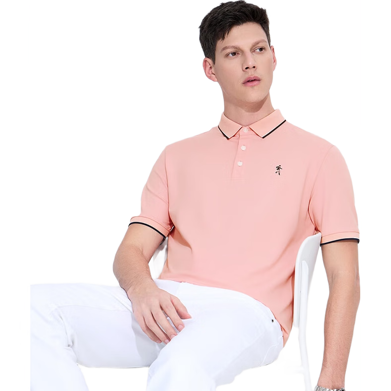 DANCING WOLVES [7A Antibacterial] Summer Business Commute Cool Breathable Men's Short-Sleeve POLO Shirt, 406 Pink, Size 170