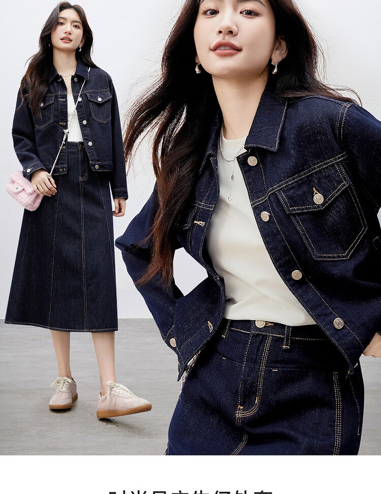 Sentubila Casual Denim Jacket for Women, Spring Season, Petite, Long-Sleeved, Loose-Fitting Outerwear, Slim-Fit Top, Navy Blue, M 13