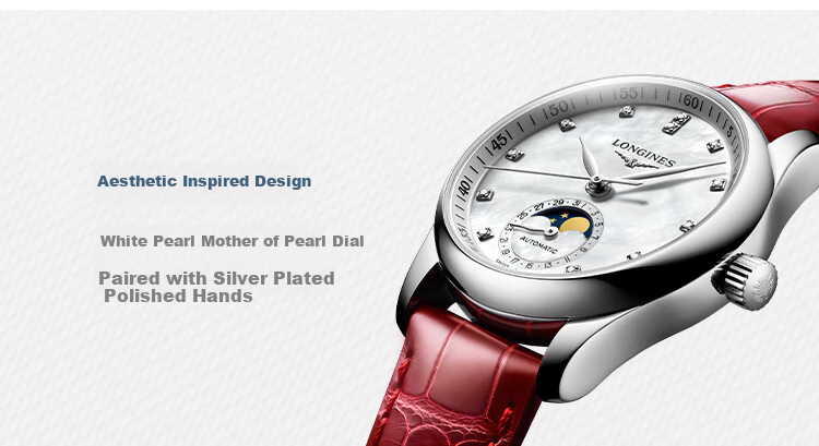 LONGINES Swiss Watch, Master Collection Moonphase Wristwatch for Women, Leather Strap Mechanical Watch L24094872 7