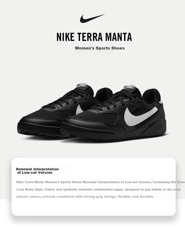 NIKE Women's Casual Shoes, TERRA MANTA Sneakers, HQ1940-001 Black And White, Size 35.5 1