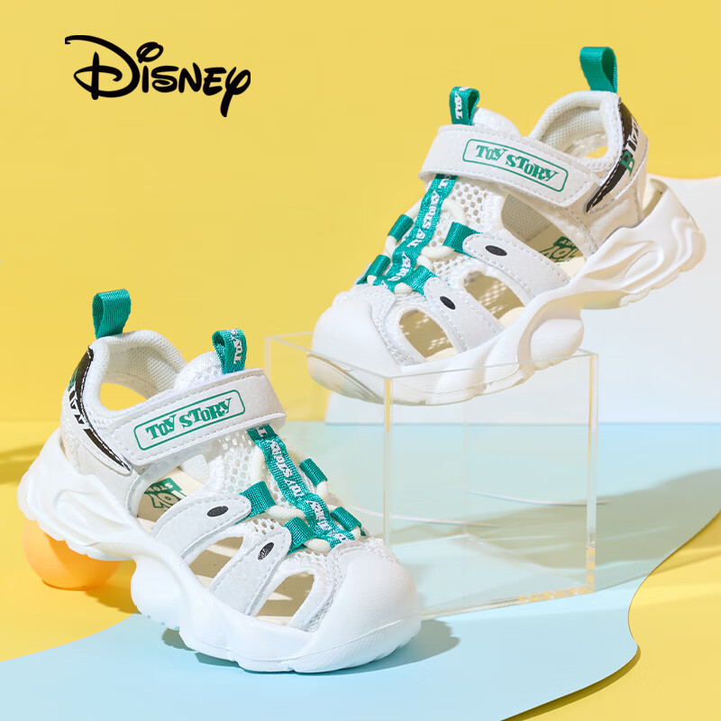 Disney Kids Sandals Boys and Girls Outdoor Summer Breathable Beach Shoes Off-White/Sea Green Size 23