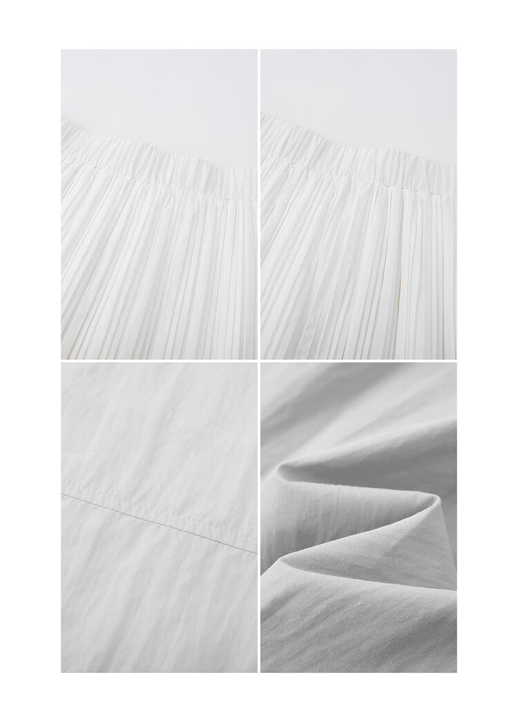 Dme [Lingdong Muxi] Spring French Cloud-Feel Cotton Elastic Waist Pleated A-Line Breathable Midi Skirt for Wome 16