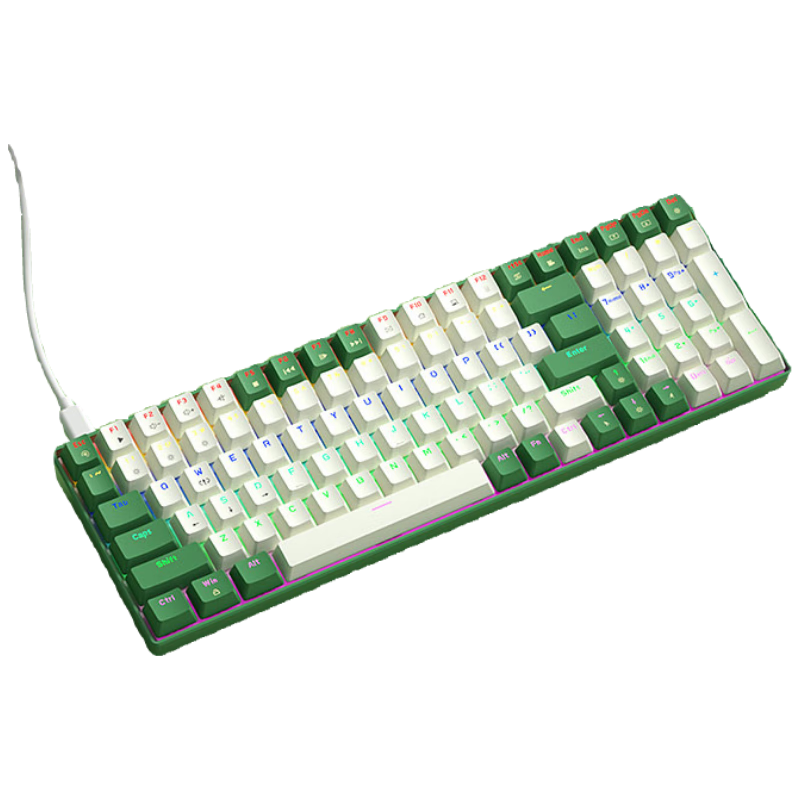 BOW Hangshi G100 Wired Mechanical Keyboard, E-Sports Gaming Customizable Hot-Swappable Mechanical Keyboard with 100 Keys, Office And Home Mixed Color Backlit Keyboard, White And Green Tea Switches