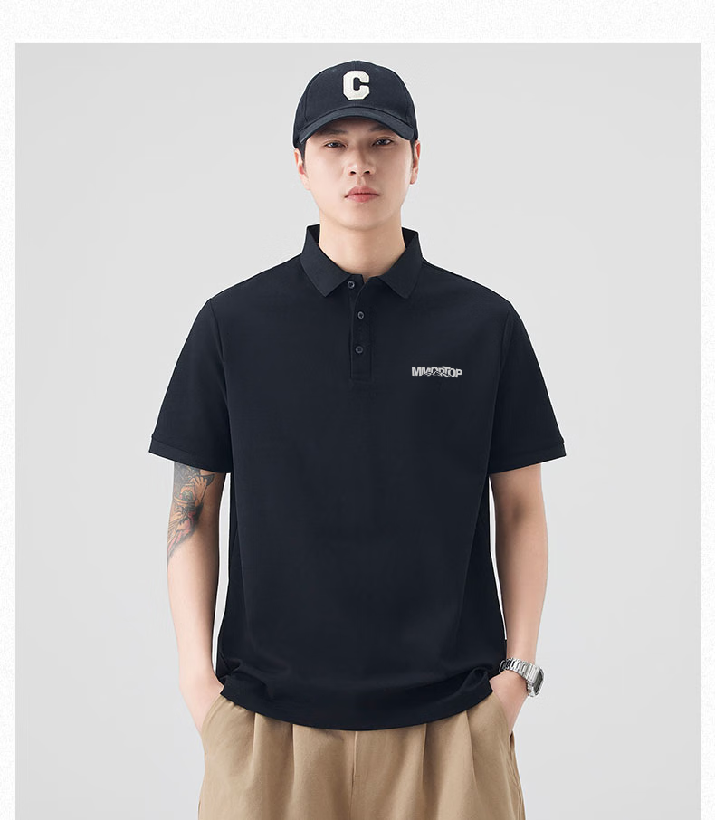 MMOPTOP Father's Day American Print Ice Silk Polo Shirt T-Shirt Men's Summer Business Casual Short Sleeve MP15 Black M 15