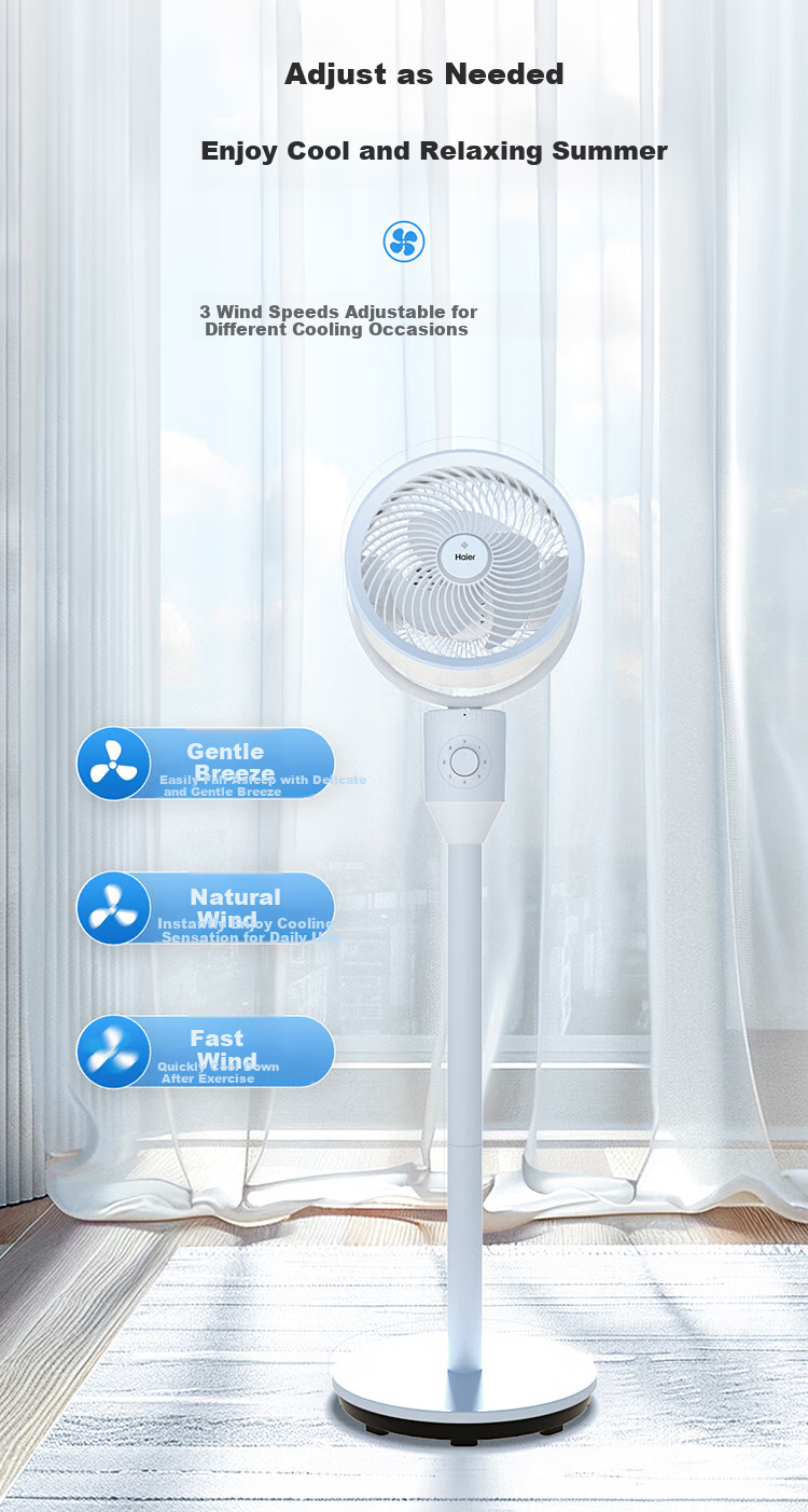 Haier [3D Oscillating] Air Circulator Fan, Home Bedroom Quiet Electric Fan with 3D Oscillation, Powerful Floor Fan, Desktop Whole-House Circulation Fan, Energy-Saving Air Conditioner Fan HFX-J00 3
