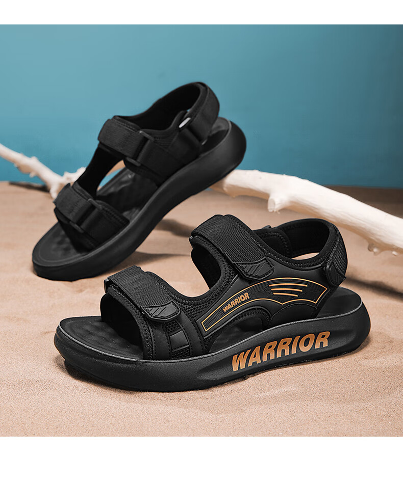 Warrior Men's Sandals 2026 Summer New Non-Slip Odor-Resistant Outdoor Water Shoes Beach Shoes Black Size 42 13