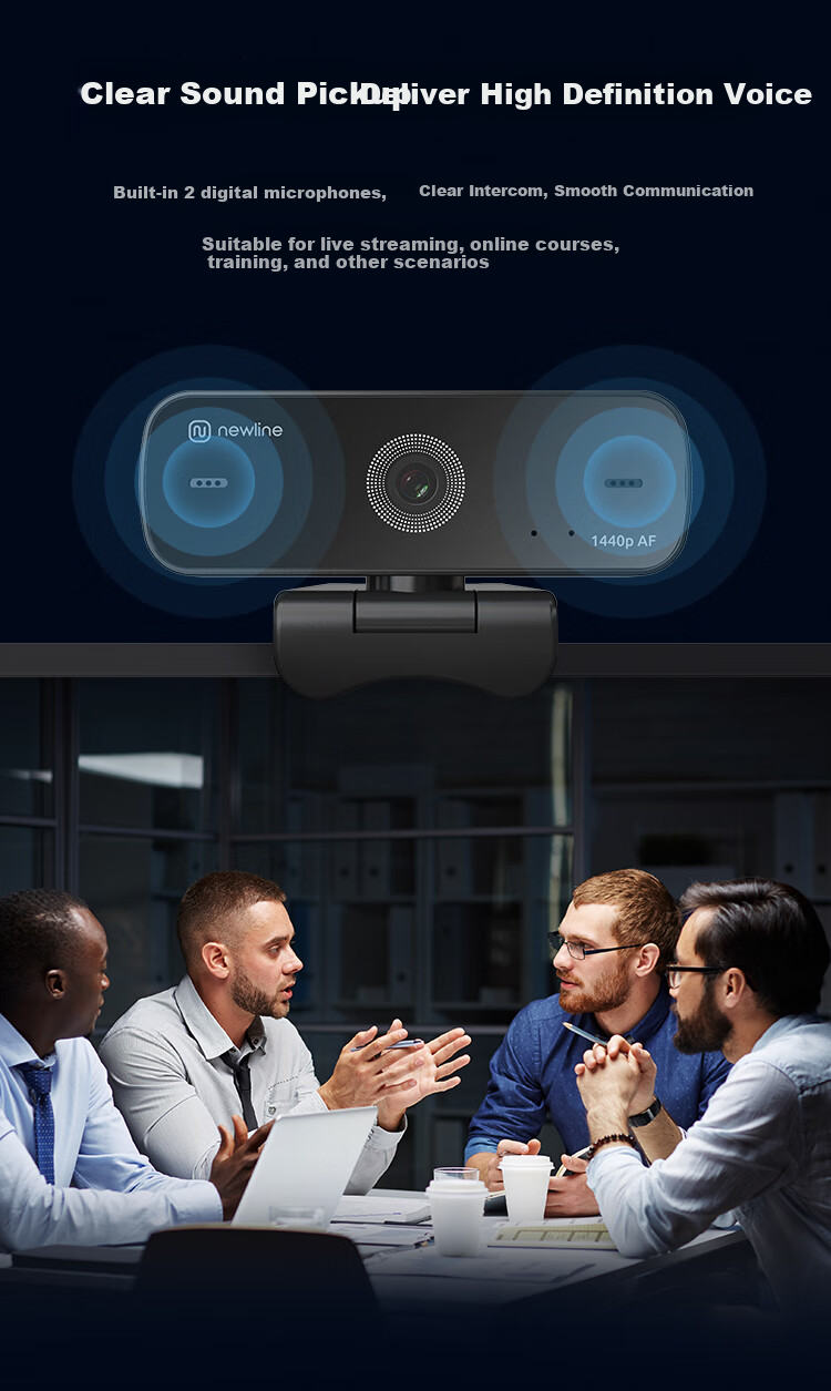 Newline 12 Million 2.5K HD Webcam with 72° Wide-Angle Microphone for Video Conferencing, Desktop TV Streaming, Online Gaming And Online Classes USB NewEye40 9