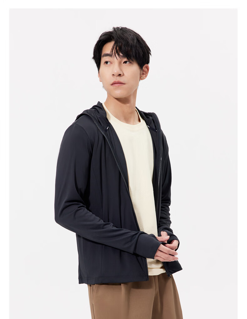 OhSunny Sun Protection Jacket for Men, Face-Covering Breathable Quick-Dry UV-Resistant Hooded Coat SMC5M165E Dark Night Black L 4