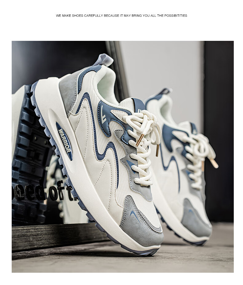 Warrior Men's Sneakers 2025 Summer Casual Breathable Low-top Shoes for Men Beige/Grey/Blue Size 40 10