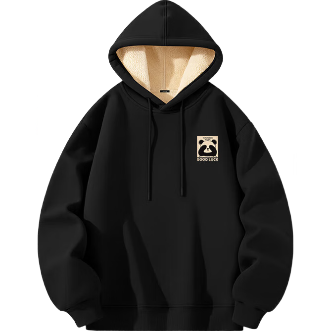 MINISO Thickened Lamb Fleece Hoodie Men's Winter Cold-Resistant Warm Heavyweight Versatile Jacket Black XL