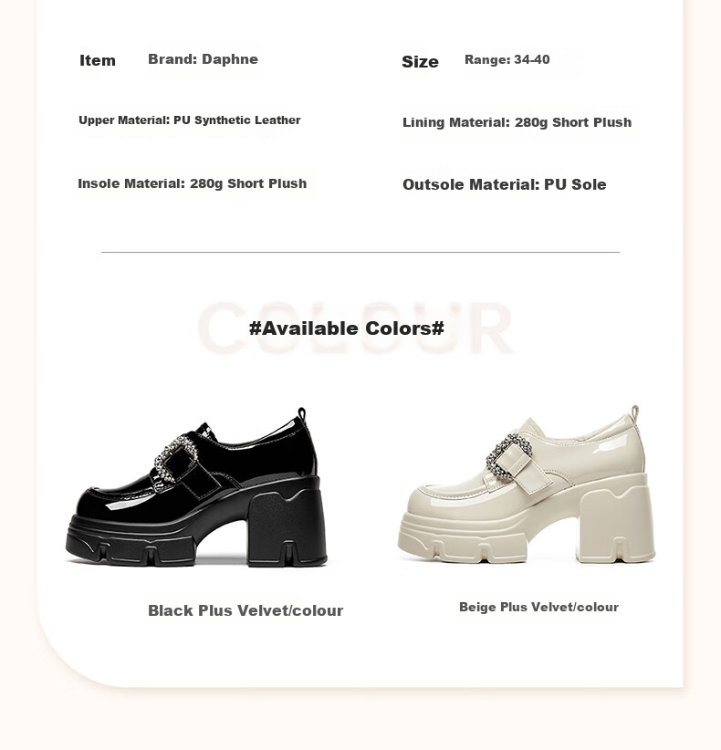 DAPHNE Thick-Soled Loafers for Women, Chunky Heel Deep-Mouth Leather Shoes, Fashionable Versatile High Heels, Women's Shoes, Single Shoes, Black, Size 34 4