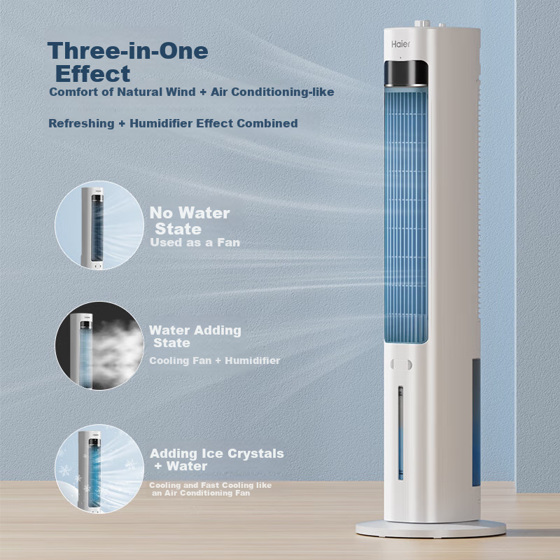 Haier Air Cooler, Home Cooling Fan, Quiet Electric Fan, Cold Air Machine, Water-Cooled Tower Fan, Humidifying Air Conditioner, Self-Operated Bladeless Fan, Powerful Cooling Mini Air Conditioner HFZ-J8625A
