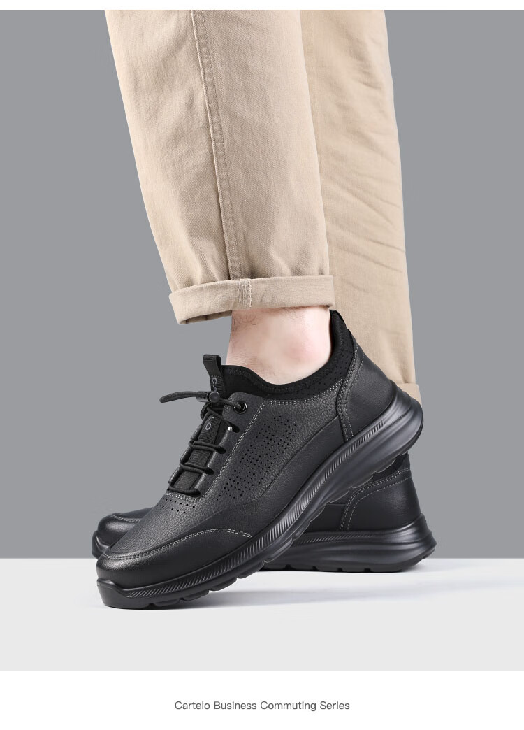 CARTELO Genuine Leather Men's Shoes, Business Casual Sports New Style for Autumn And Winter, Soft Thick-Soled Versatile Commuter Work High-End Black 16