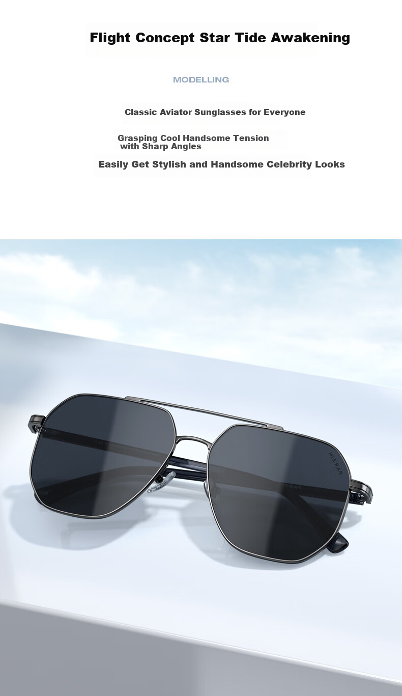 PARZIN Fan Chengcheng Style Double-Beam Alloy Aviator Sunglasses for Men, Polarized Sunglasses, Commuter Driving UV Protection Eyewear 5