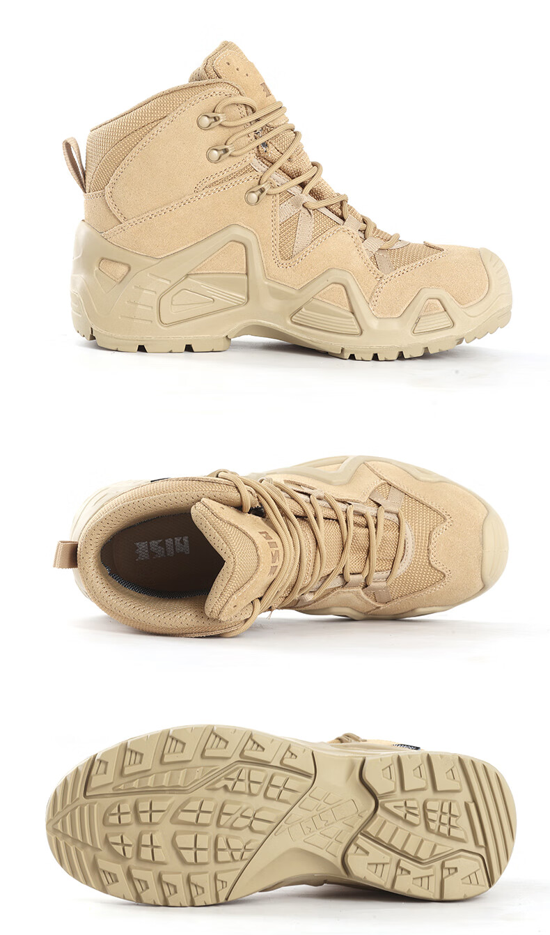 3514 Men's Outdoor Hiking Training Boots Waterproof Puncture-Resistant Slip-Resistant Durable Mid-Top Sand Color Size 40 1