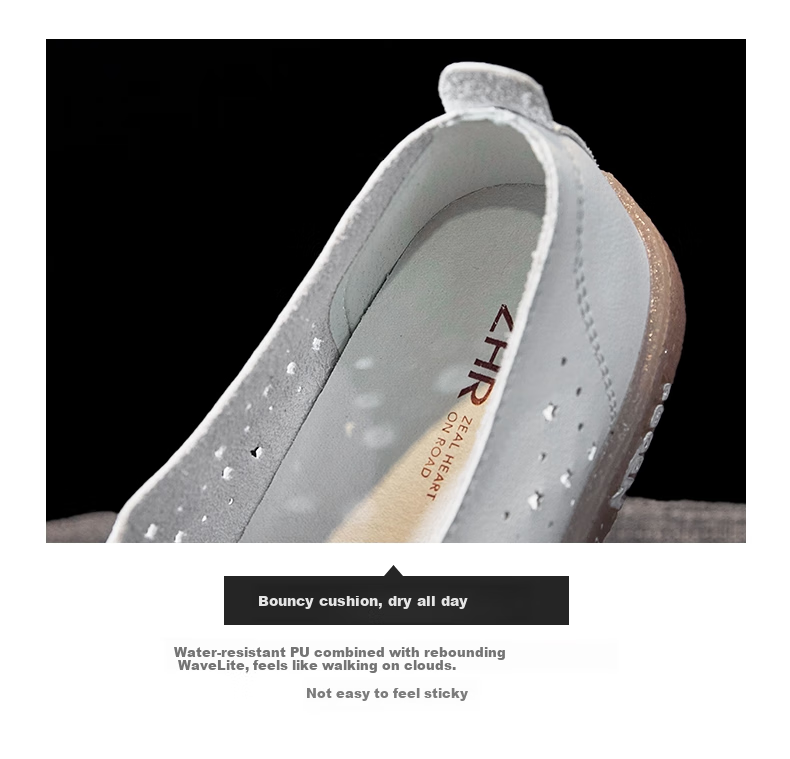 ZHR White Leather Shoes for Women with Jelly Sole, Breathable Mesh Hole Shoes, Summer Trendy Fashion Casual Versatile Flat Shoes, Soft Comfortable Low-Top Shoes for Women A66E Casual Shoes Beige 35 6