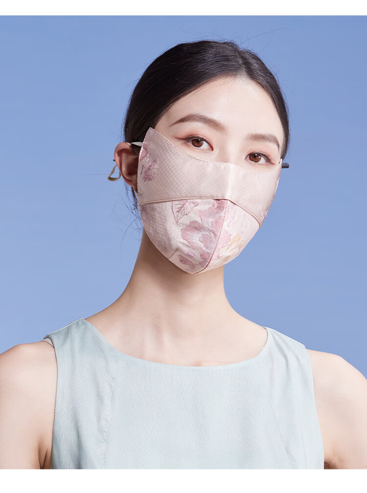 Shanghai Story Intangible Cultural Heritage Song Brocade Pattern Sunscreen Mask for Women Spring Summer UV Protection 100% Mulberry Silk Sunshade Mask Lilac Purple 10