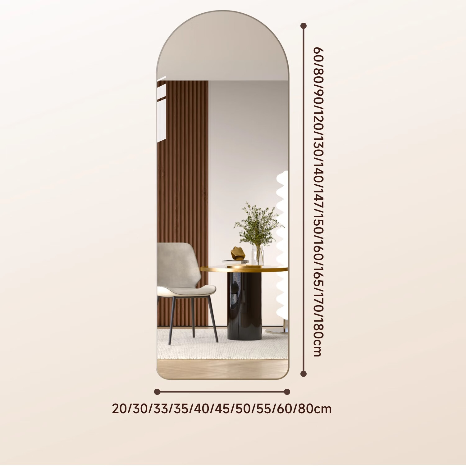 Millennium Mansion Self-Adhesive Wall Mirror Full-Length Explosion-Proof Arched Frameless No-Drill Hanging Dressing Mirror 55*160cm 5