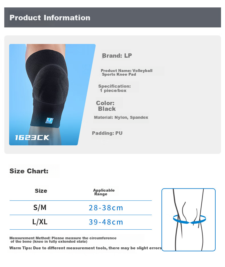 LP 1623CK Professional Volleyball Training Knee Pad, Thickened Pads, Anti-Fall, Impact-Resistant, for Dancing, Kneeling, Crawling, Protective Gear, S/M Size 9