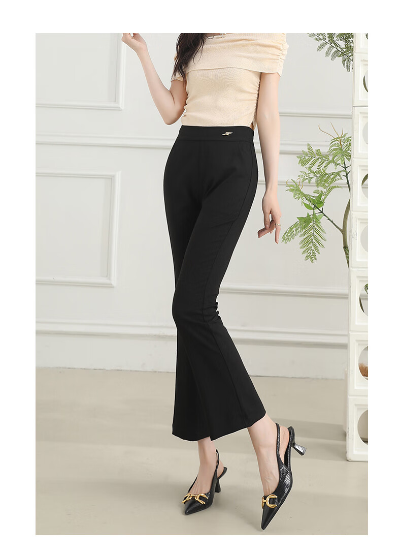 BOPRUIEY Women's Lightweight Nine-Point Flared Pants Summer Breathable High-Waist Draped Mid-Age Mom Flare Trousers 12