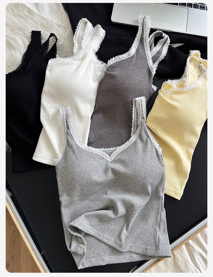 FitonTon Women's Padded Lace Splice U-Back Sports Bra Tank Top Integrated Innerwear Outerwear 13