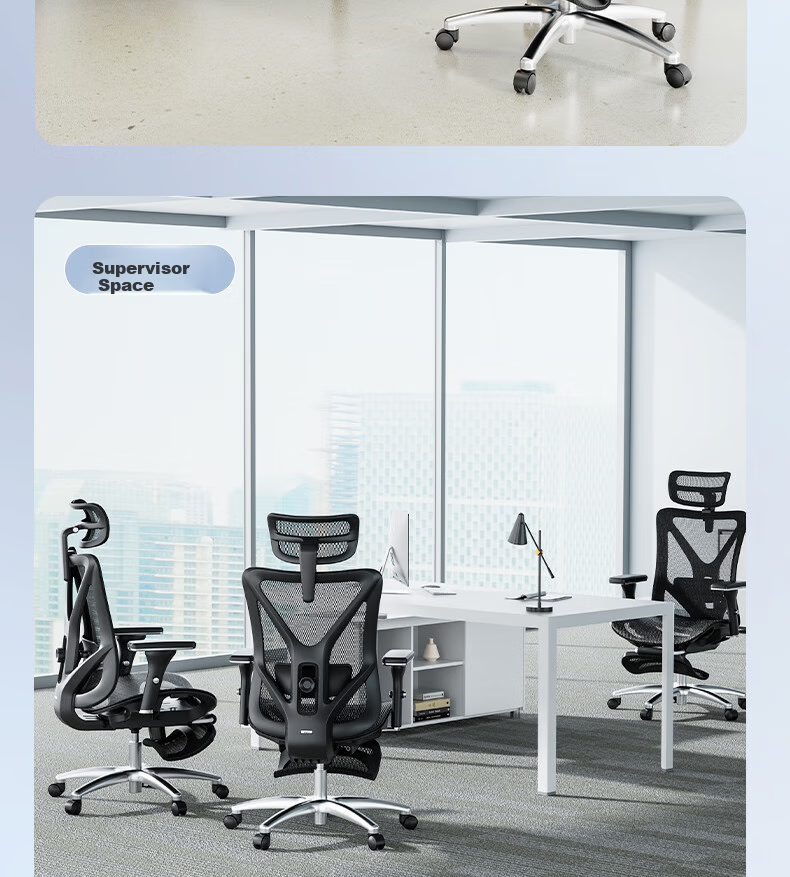 Deli KF231-J Ergonomic Office Chair Gaming Chair Executive Chair Seat, Black (With Footrest) 22