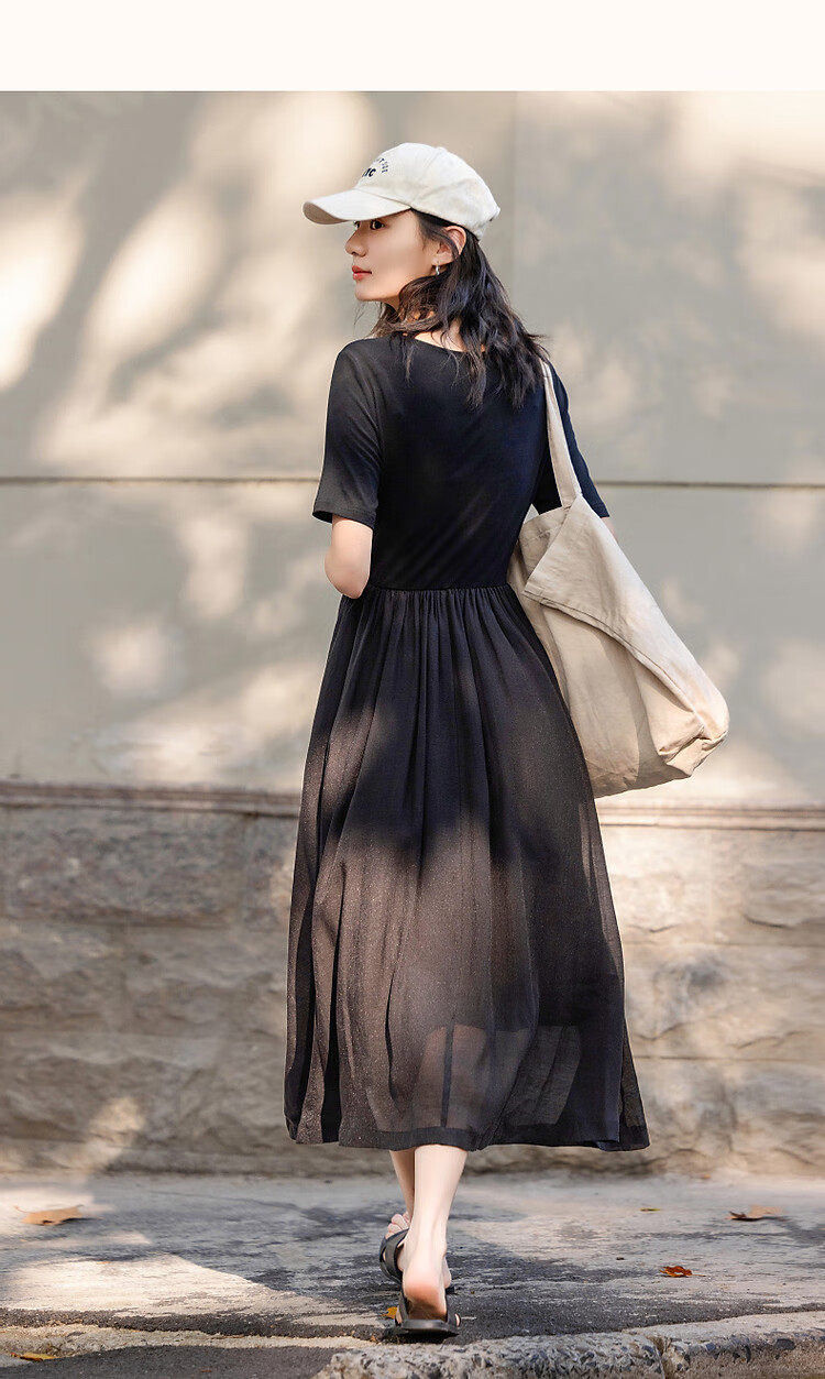 Dme [Fresh And Smart] Spring Urban Minimalist Style Irregular Design Patchwork Waist-Cinching Short-Sleeve Women's Dress 13